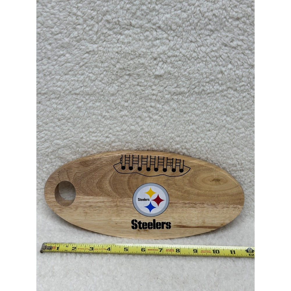 Pittsburgh Steelers Cutting Board VTG Brown Wood Football Shape NFL Serving Tray